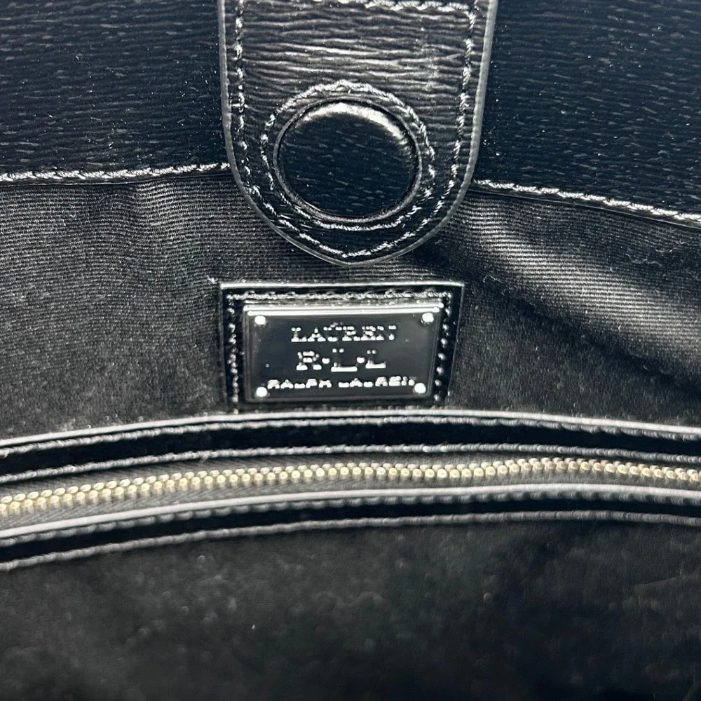 Lauren Ralph Lauren Black White Striped Leather Satchel Tote Bag NEW RLL